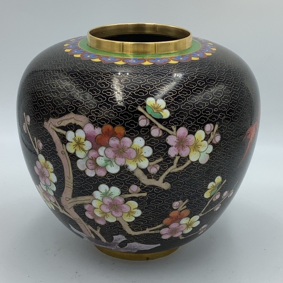 Chinese Black Cloisonné Jar/Vase with Floral Design - Picture 1 of 9